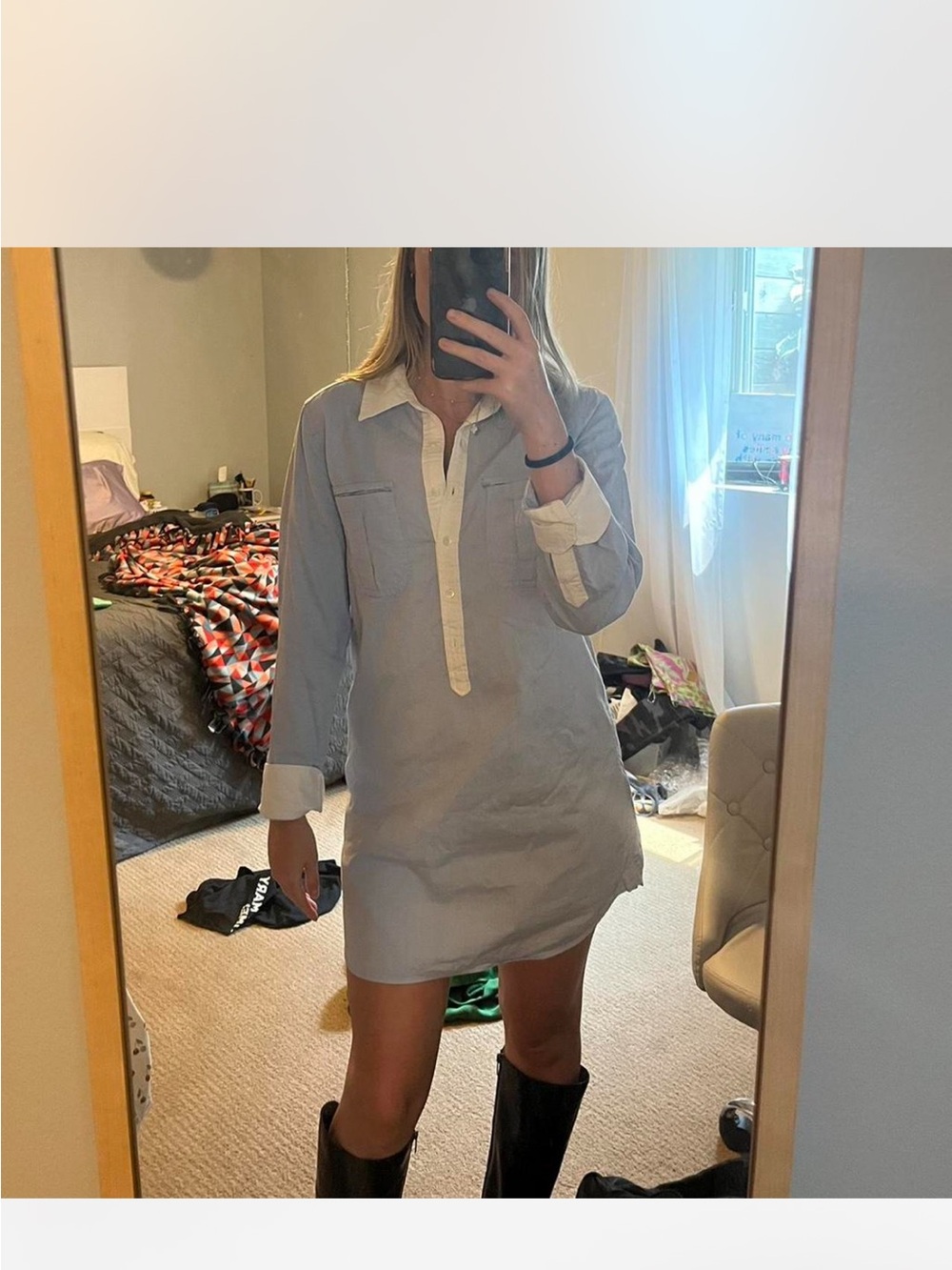 GAP Light Blue Shirt-Style Mini Dress with White Trim